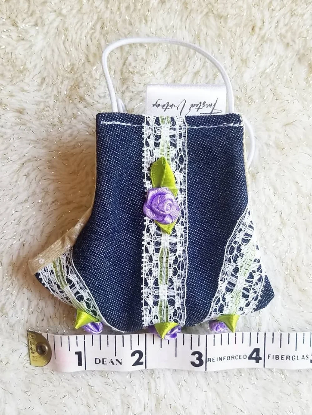 Handmade Little Flower Girl Denim Lace Mini Purple Roses Face Mask 5T